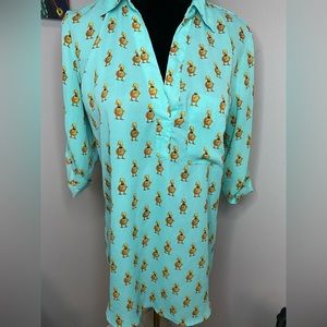 Soho Jeans Duck Pattern Blouse Shirt Top Tab sleeves Size Small